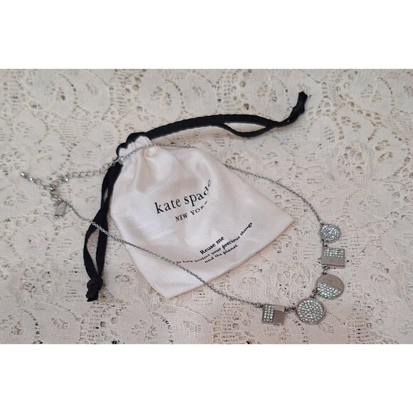 EUC Kate Spade Silver-Tone Light the Lanterns Pave Necklace (includes bag) - Picture 2 of 4